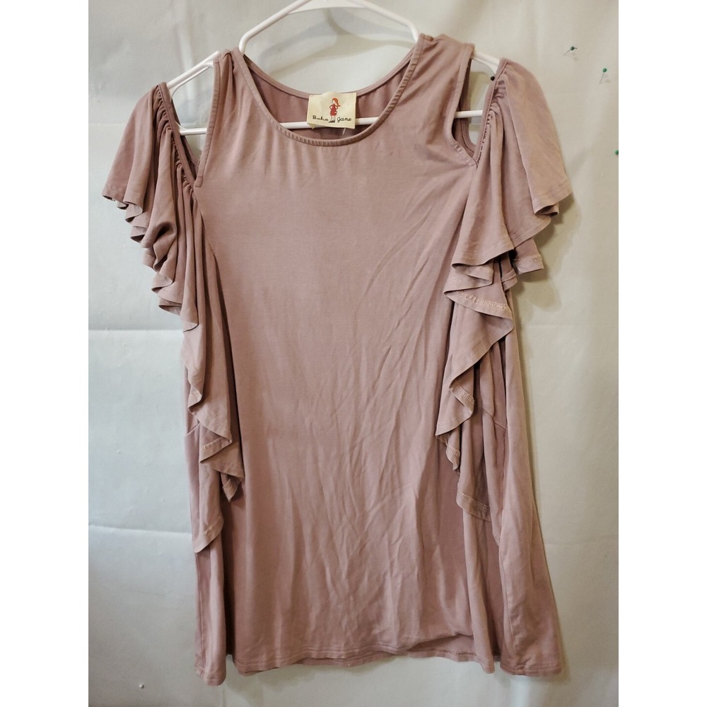 Boho Jane Cold Sholder‎ Mauve Ruffle Top Size Small